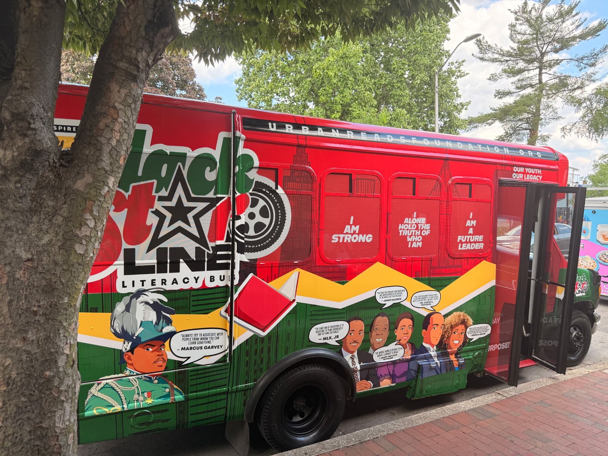 The Black Star Line Literacy Bus, side view of the full wrap