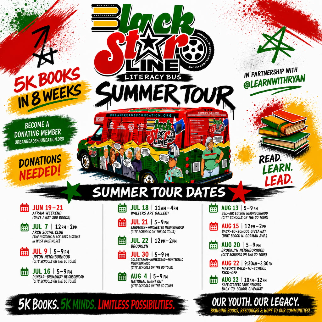 Black Star Line Literacy Bus Summer Tour 2026 flyer with full schedule of dates